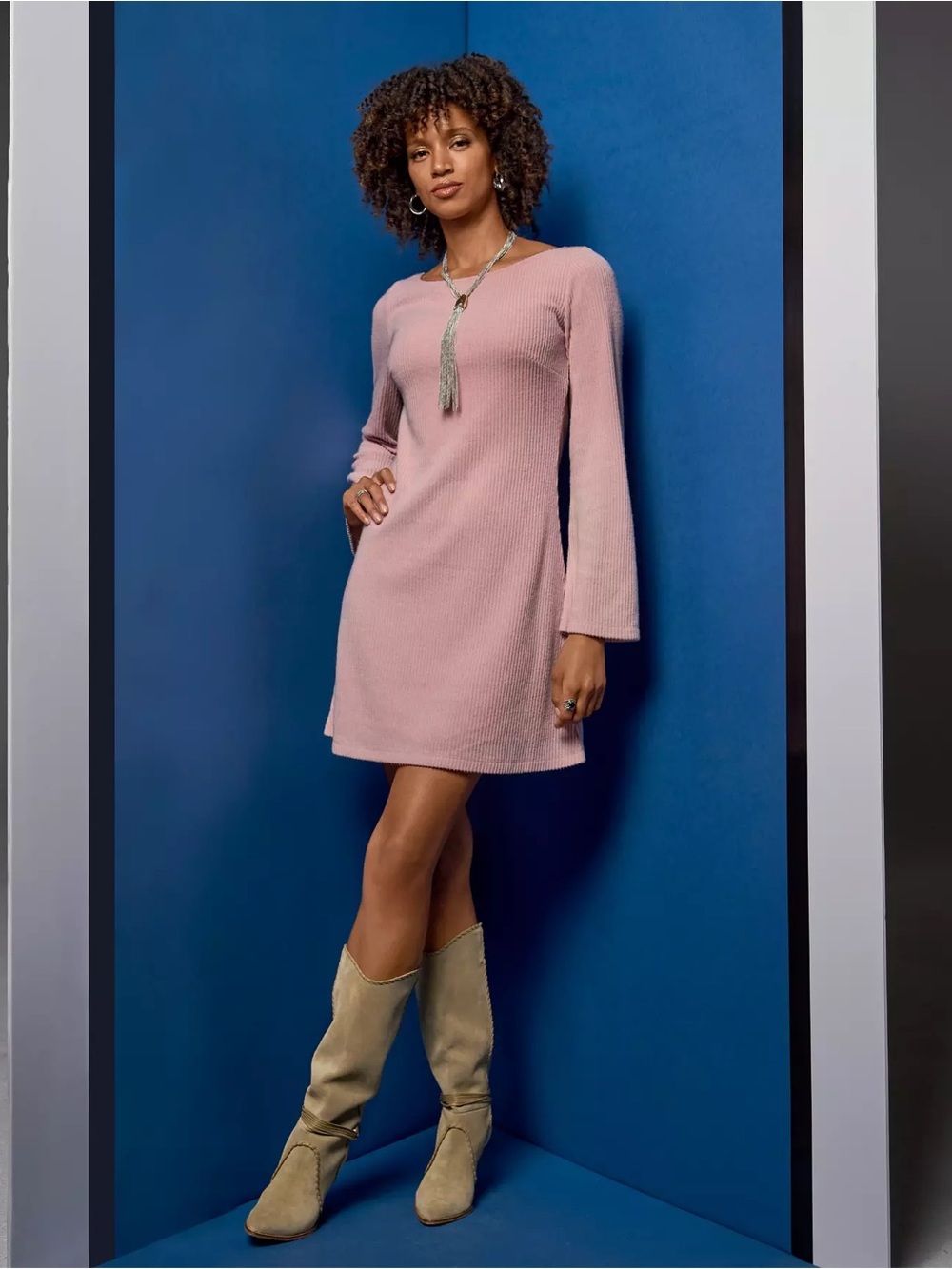 NWT Boston Proper Ribbed Hacci Everyday A Line Dress Soft Pink Size Medium Work